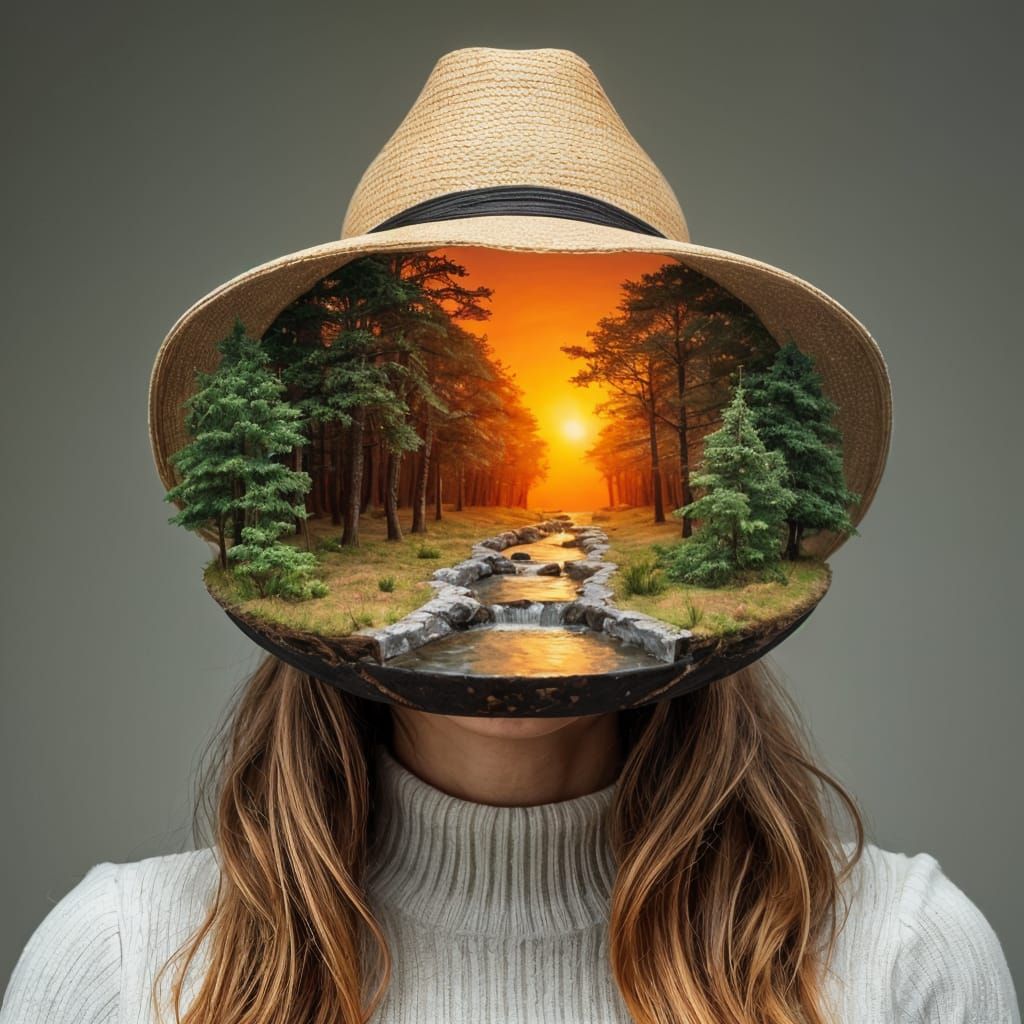 Woman's Diorama Hat: Sunset Forest Scene