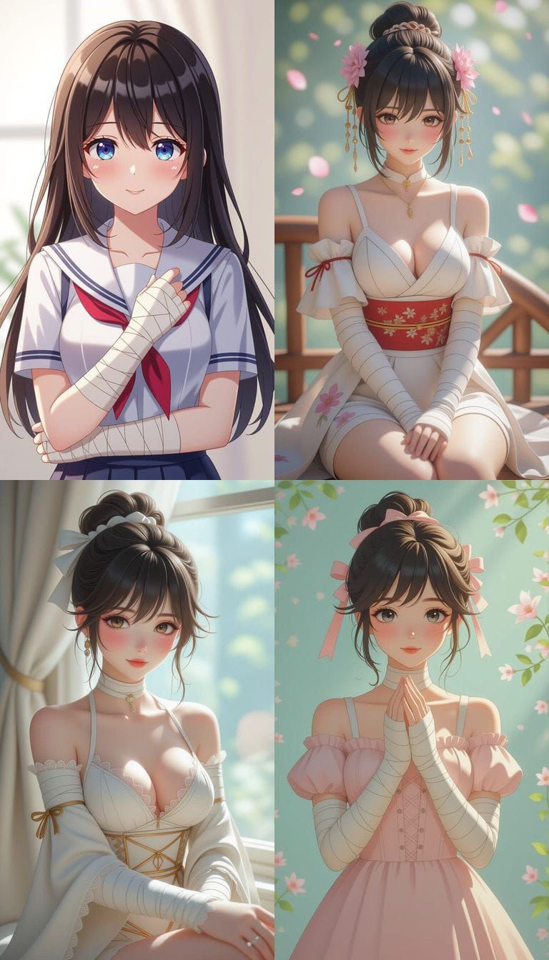 Shy Girl with Bandages in Detailed Anime Art Style