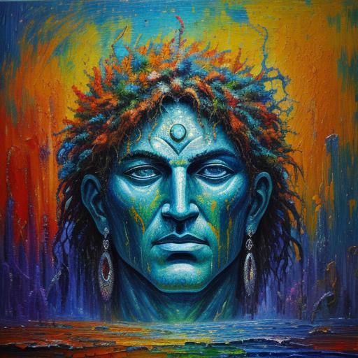 Ancient Gods of the Universe in Expressionist Oil Painting