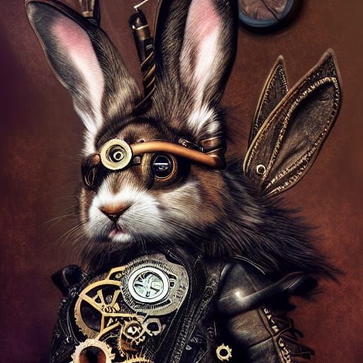 Steampunk Bunny in Art Nouveau Style