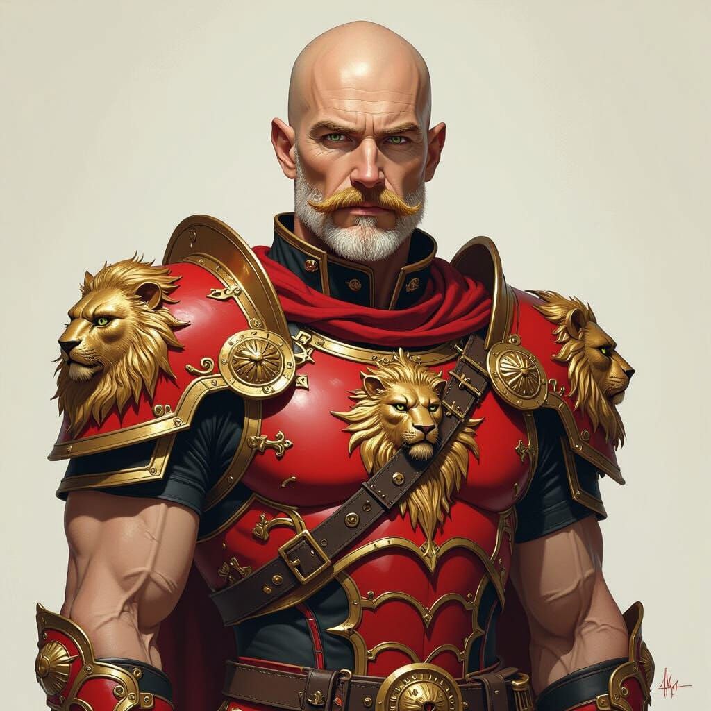 Armored Warrior with Lion Pauldrons in Fantasy Style