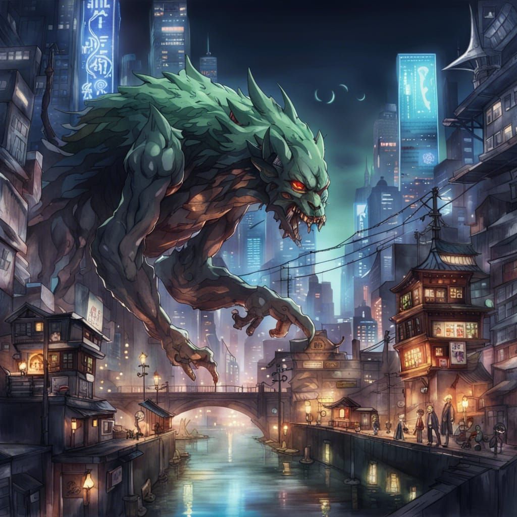 Futuristic Cityscape with Supernatural Inhabitants in Anime ...