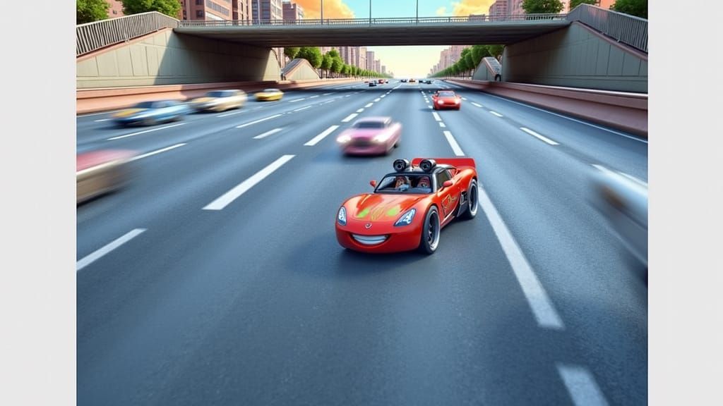 Vibrant Road Scene in Cartoon-Style 3D Digital Art