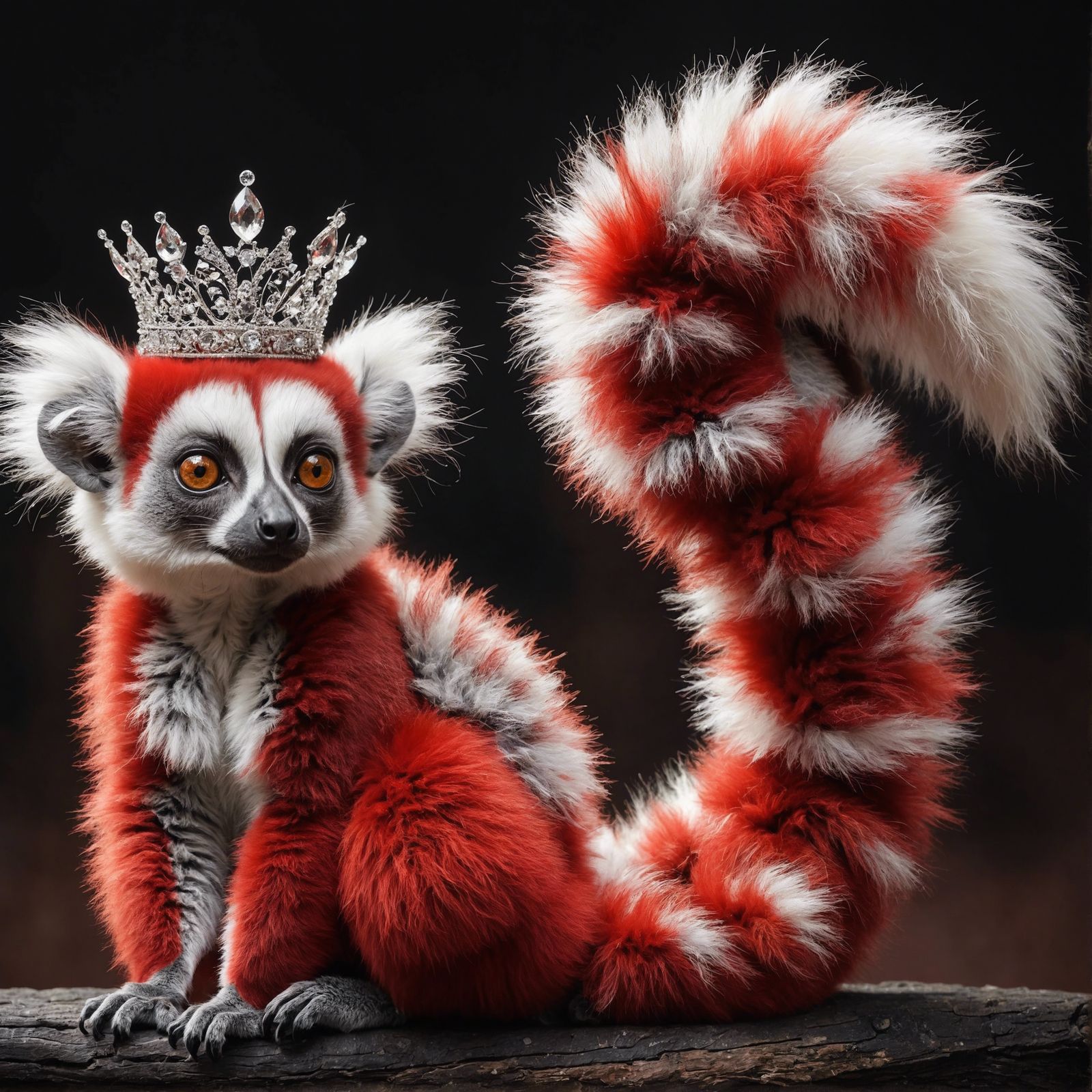 Red Furred Lemur with Crystal Tiara