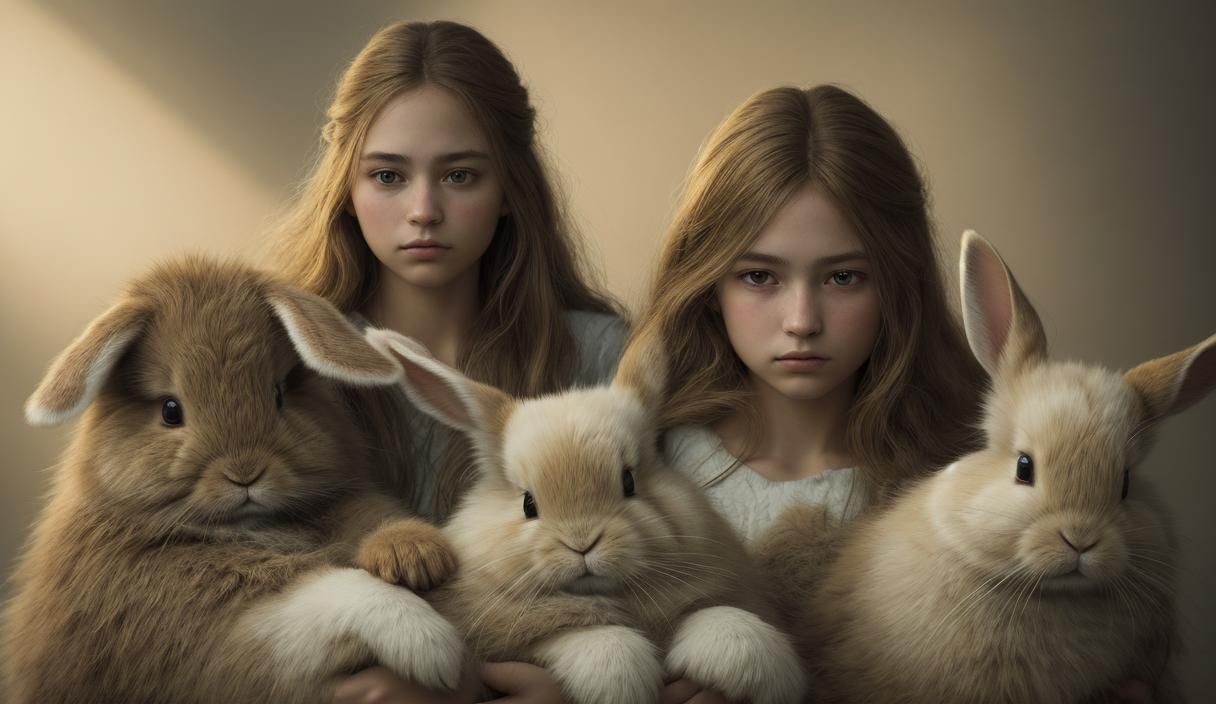 Hyperrealistic Portrait of Girl with Rabbit