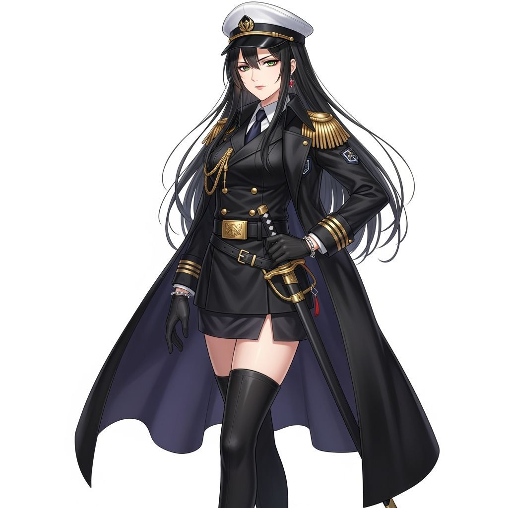 Anime Female Admiral in Black Uniform with Sword