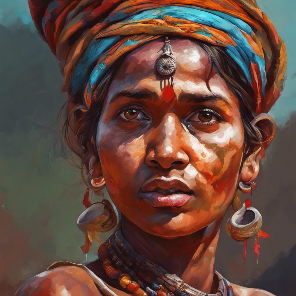 Hyperrealistic Portrait of Santhal Tribal Women