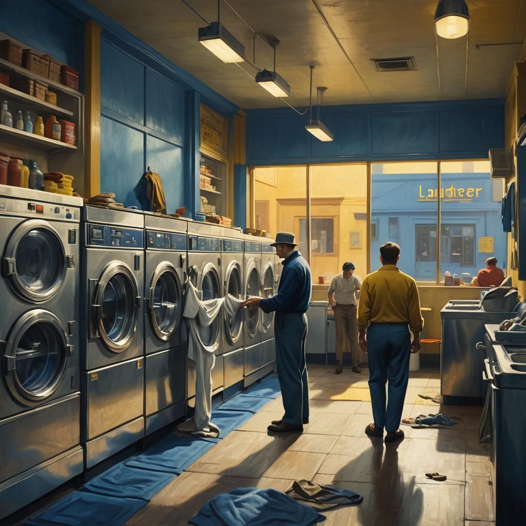 Laundromat Scene in Realist Style