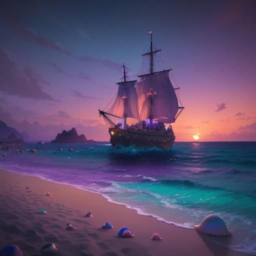 Seashells at Twilight in Detailed Matte Painting