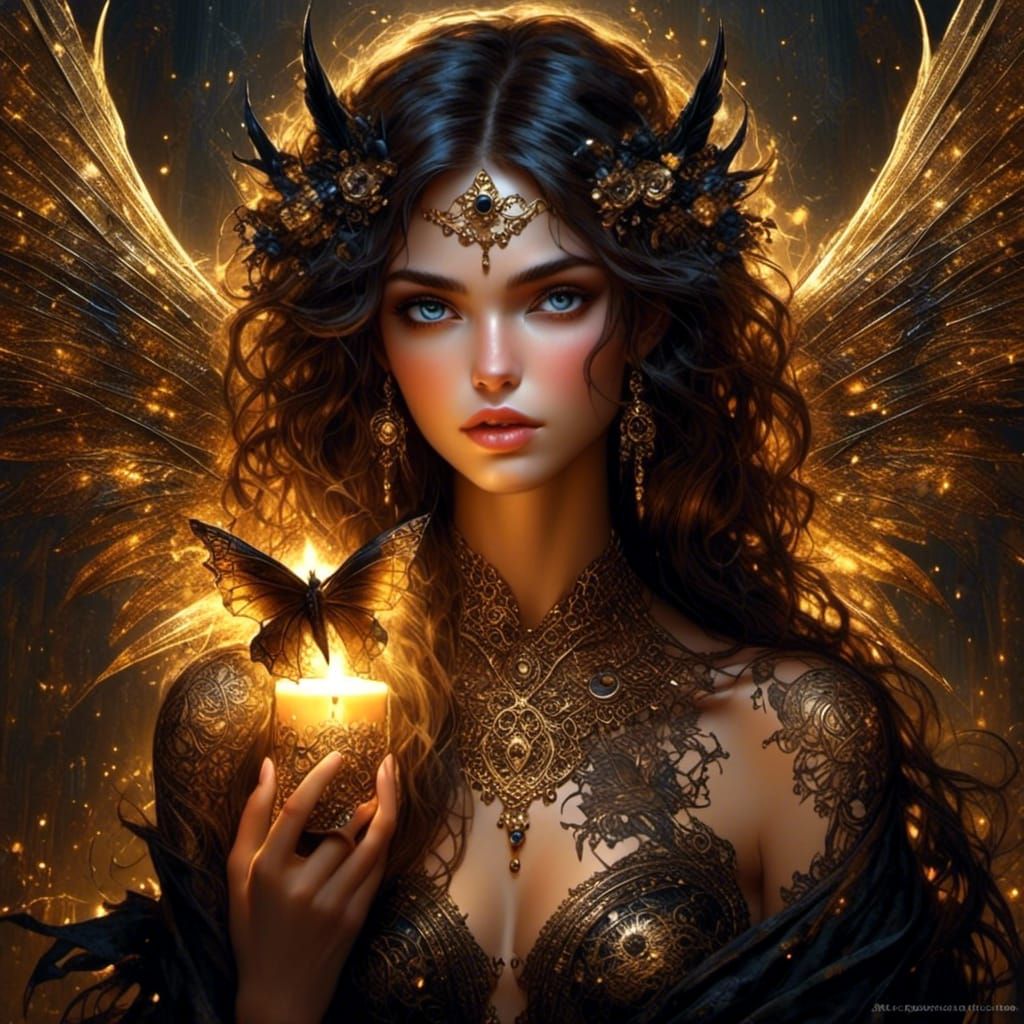 Illuminated Fairy Couple with Bat Wings