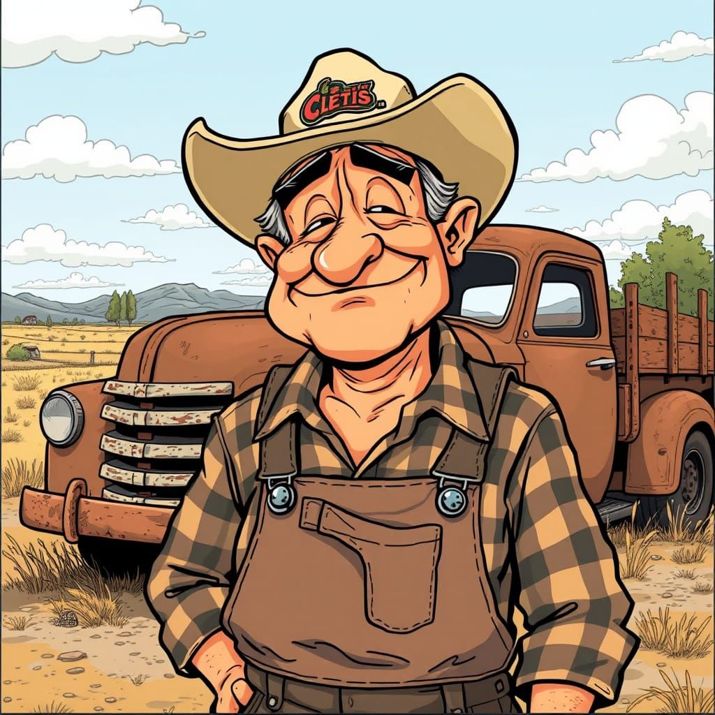 Cartoon Yokel Cletis in Rural Comic Strip Style