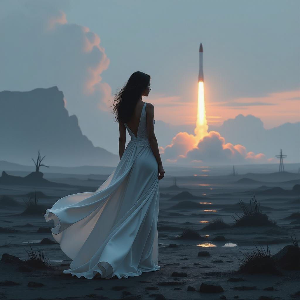 Dystopian Silhouette: Earth's Last Rocket