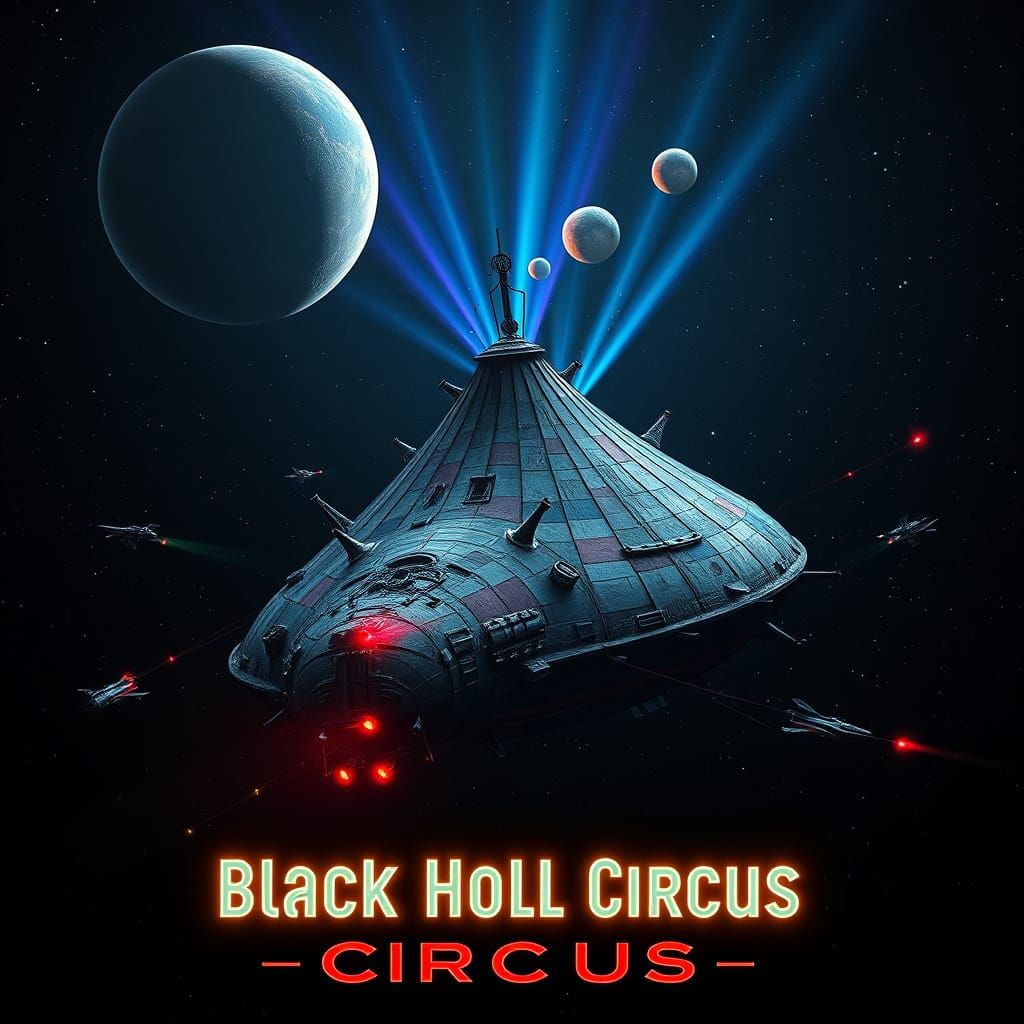 Dark Sci-Fi Space Scene with Glowing Planet