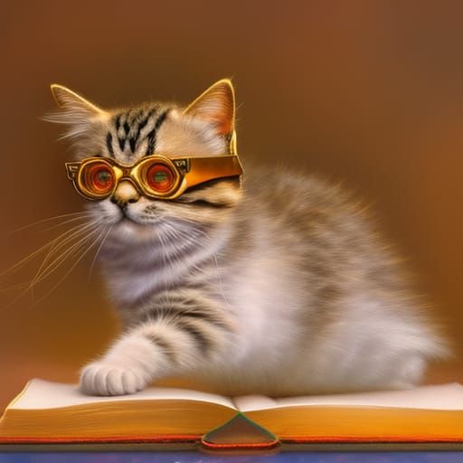 Kitten Reading: Holographic Astral Cosmic Illustration