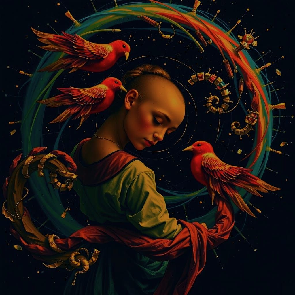 Abstract Swirling Red Forms in Dynamic Motion