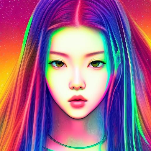 Anime Girl in Holographic Cosmic Astral Illustration