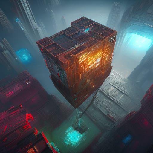 Detailed Hypercube Matte Painting in Deep Color
