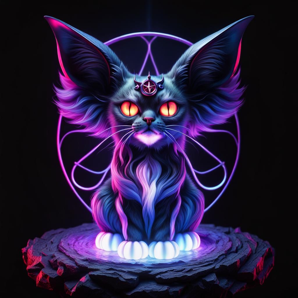 Adorable Demon-Cat Hybrid in Occult Style