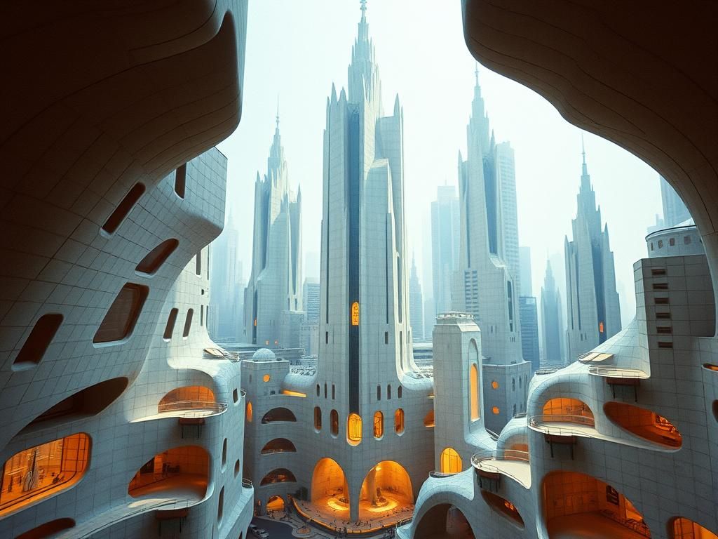Photorealistic Fractal City Inspired by Zaha Hadid