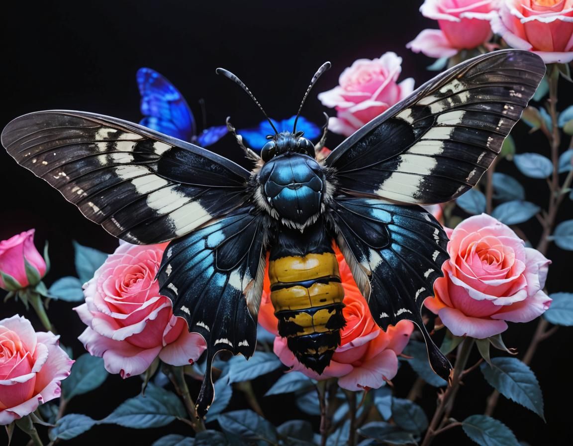 Holographic Moth in Neon Watercolor Anime Style