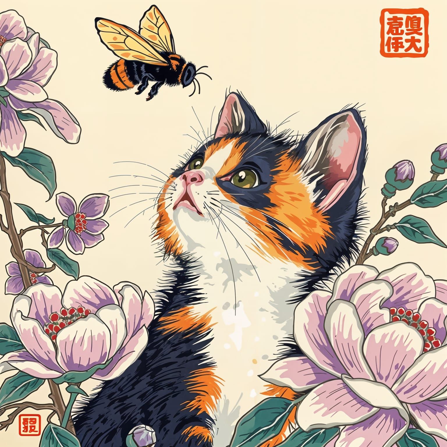 Vibrant Calico Kitten Amidst Lavender Blossoms in Whimsical ...