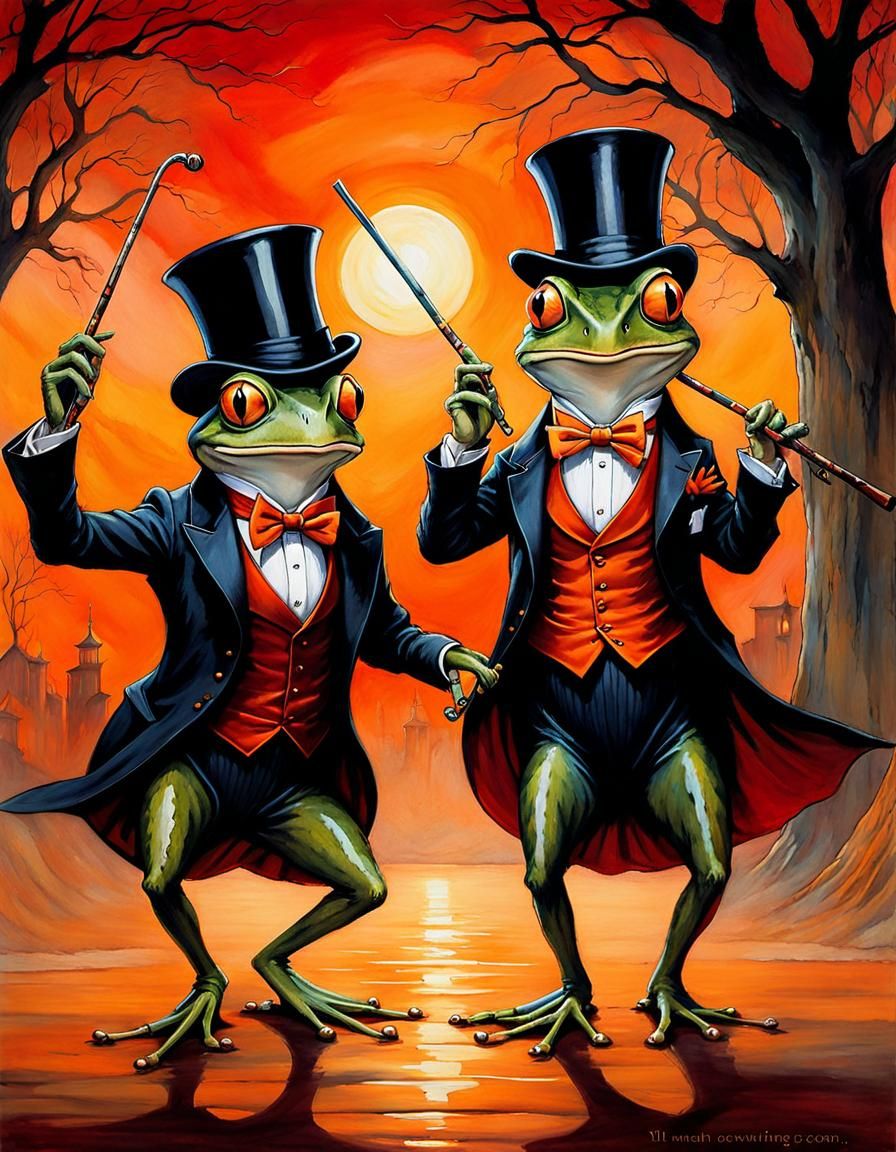 Frogs Dancing Can-Can on Broadway Stage as Fantasy Art