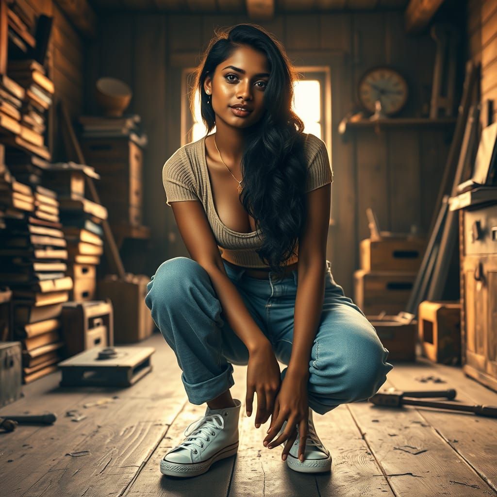 Confident Kerala Woman in Warm Wooden Room