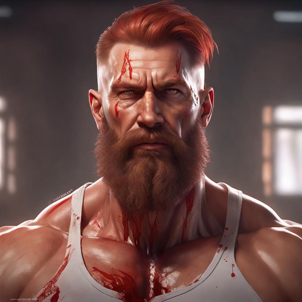 Bloody Bearded Man: Hyperdetailed Digital Portrait