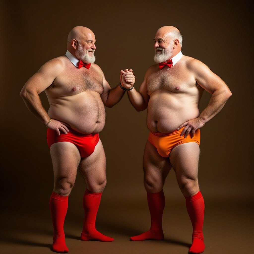 Two Bald Men Dancing in Speedos: A Vibrant Photo