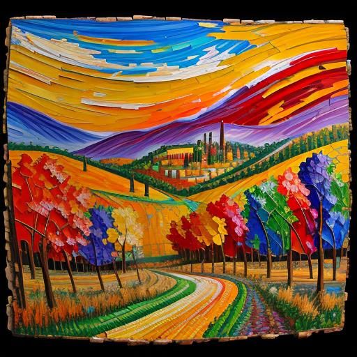 Colorful Mosaic Landscape in Expressionist Style