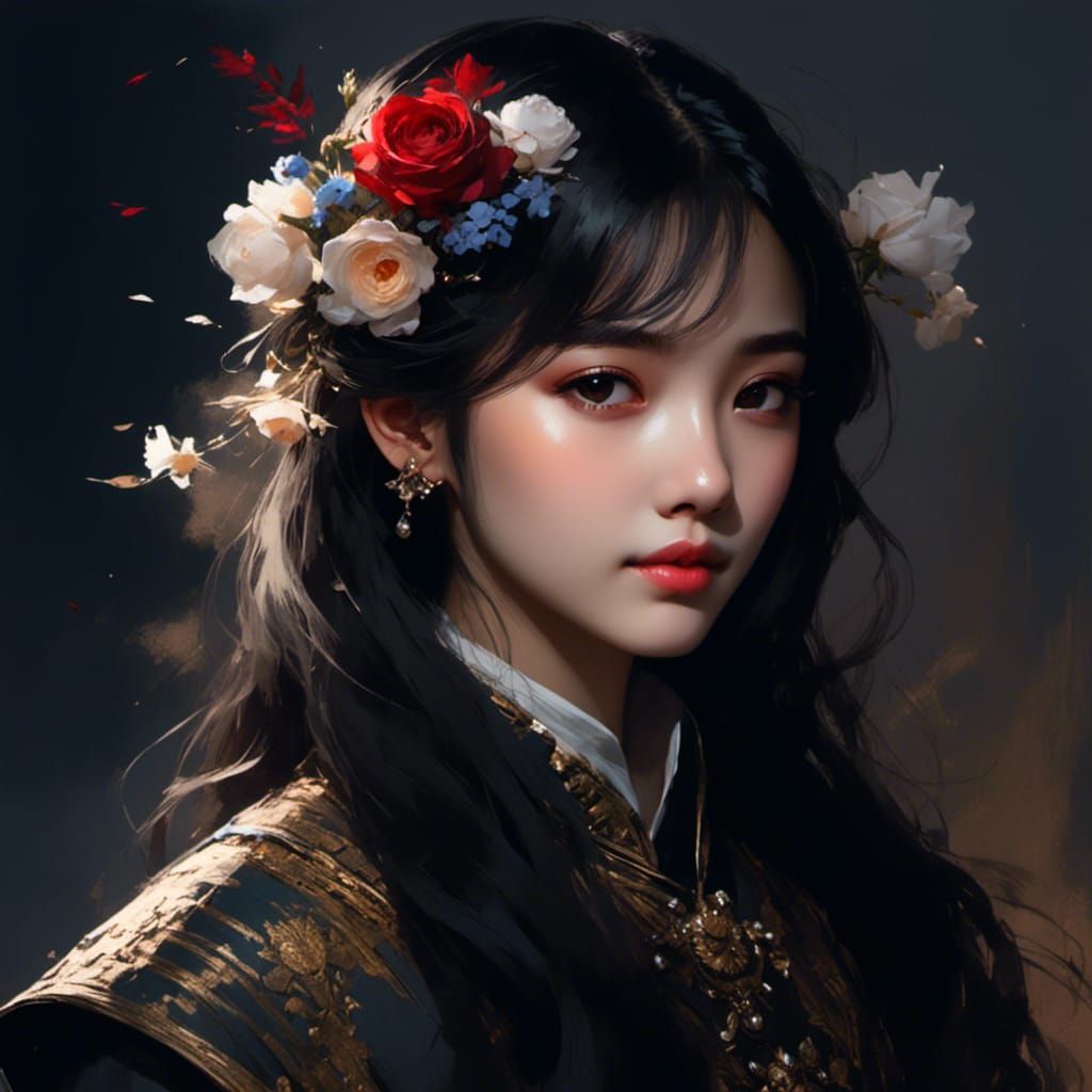 Hyperrealistic Portrait of Chunyu with Flowers