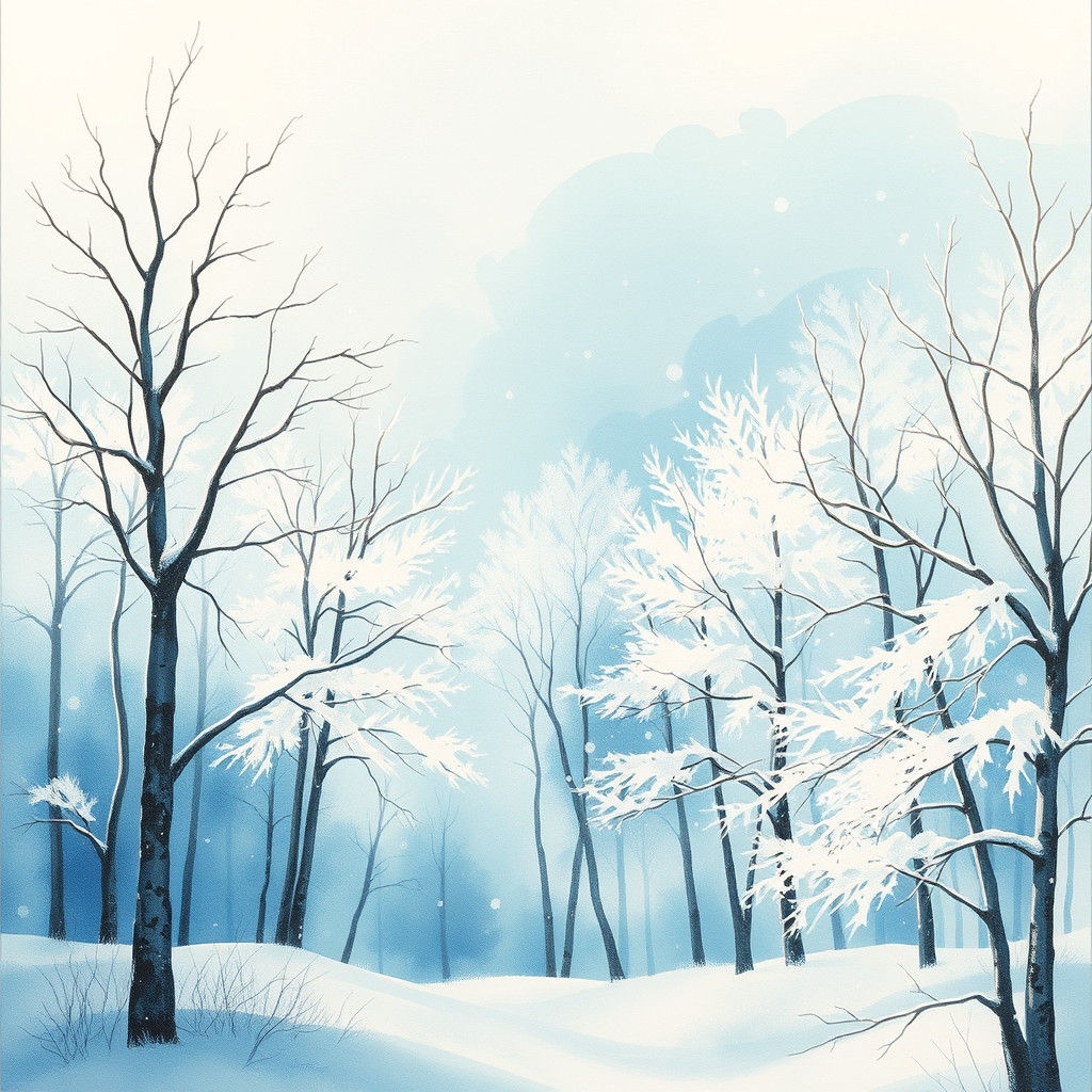 Winter Forest in Cyan and White Watercolor