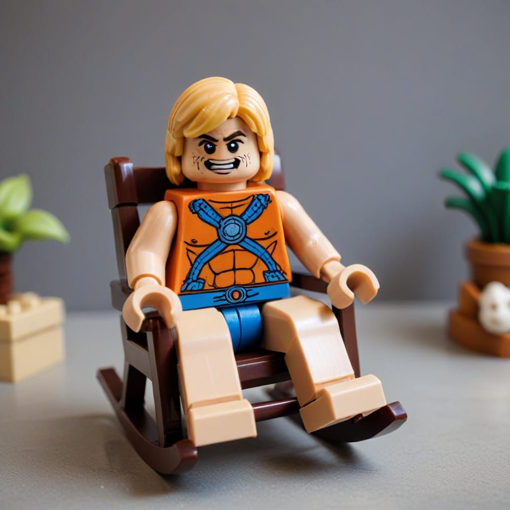 He-Man Lego Figure Relaxing in Rocking Chair