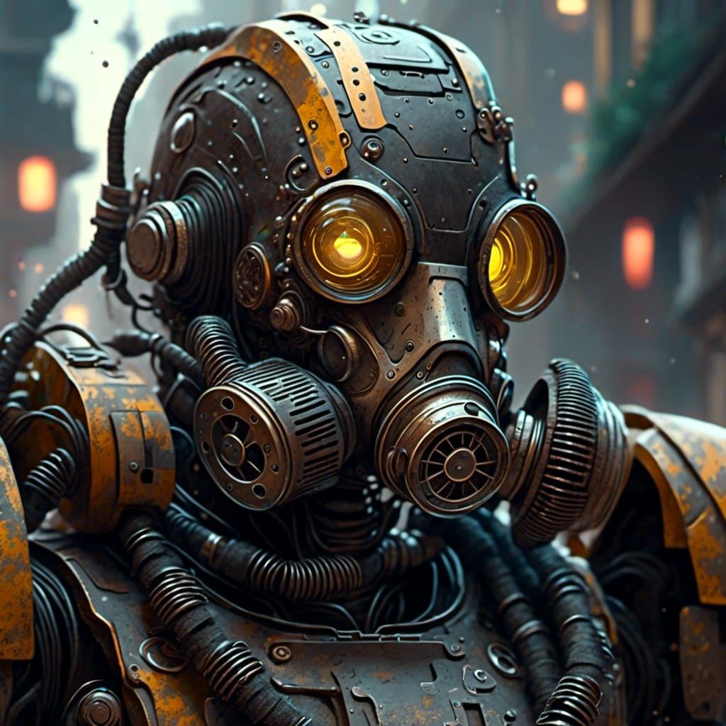 Steampunk Robot with Gas Mask in Digital Art