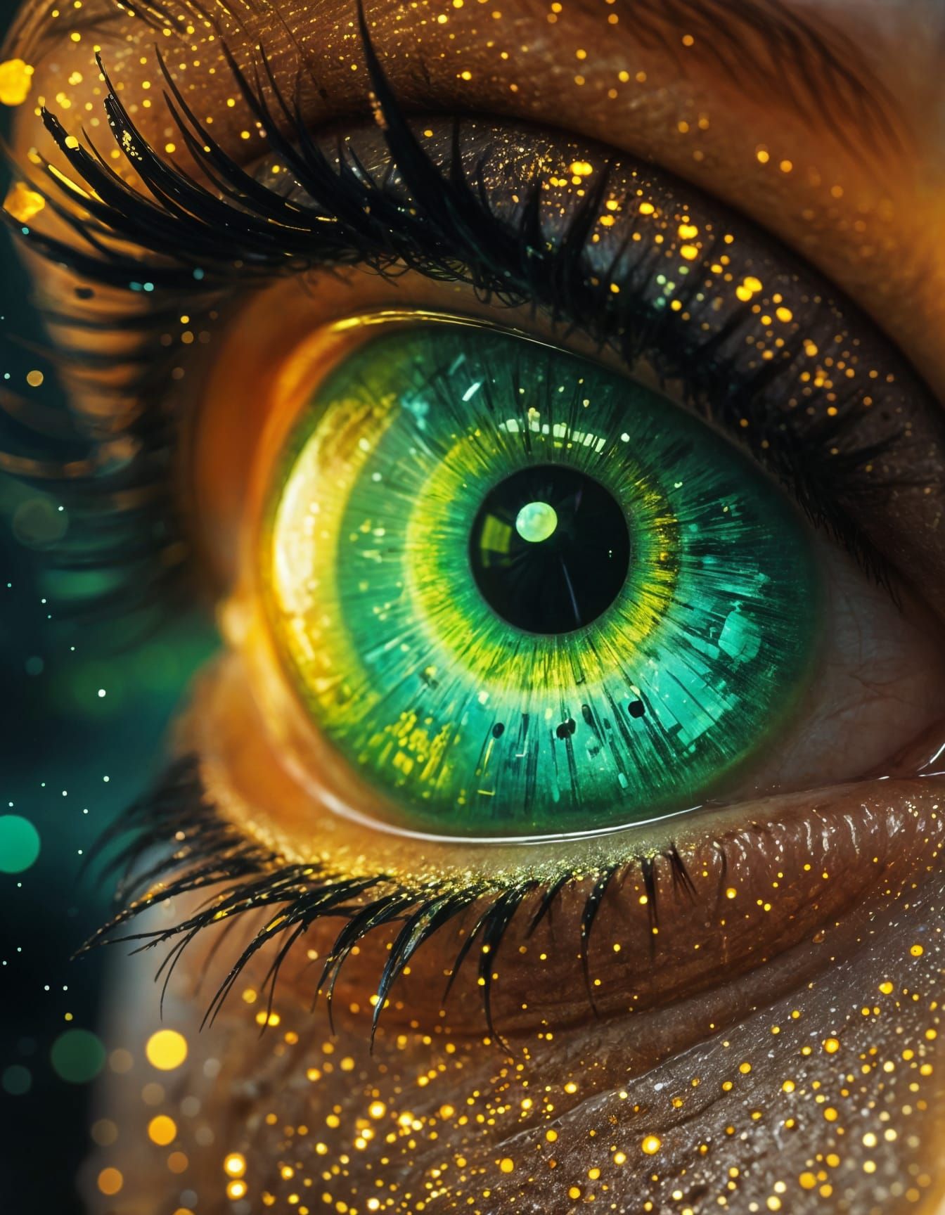 Luminous Green Eye in Urban Splendor