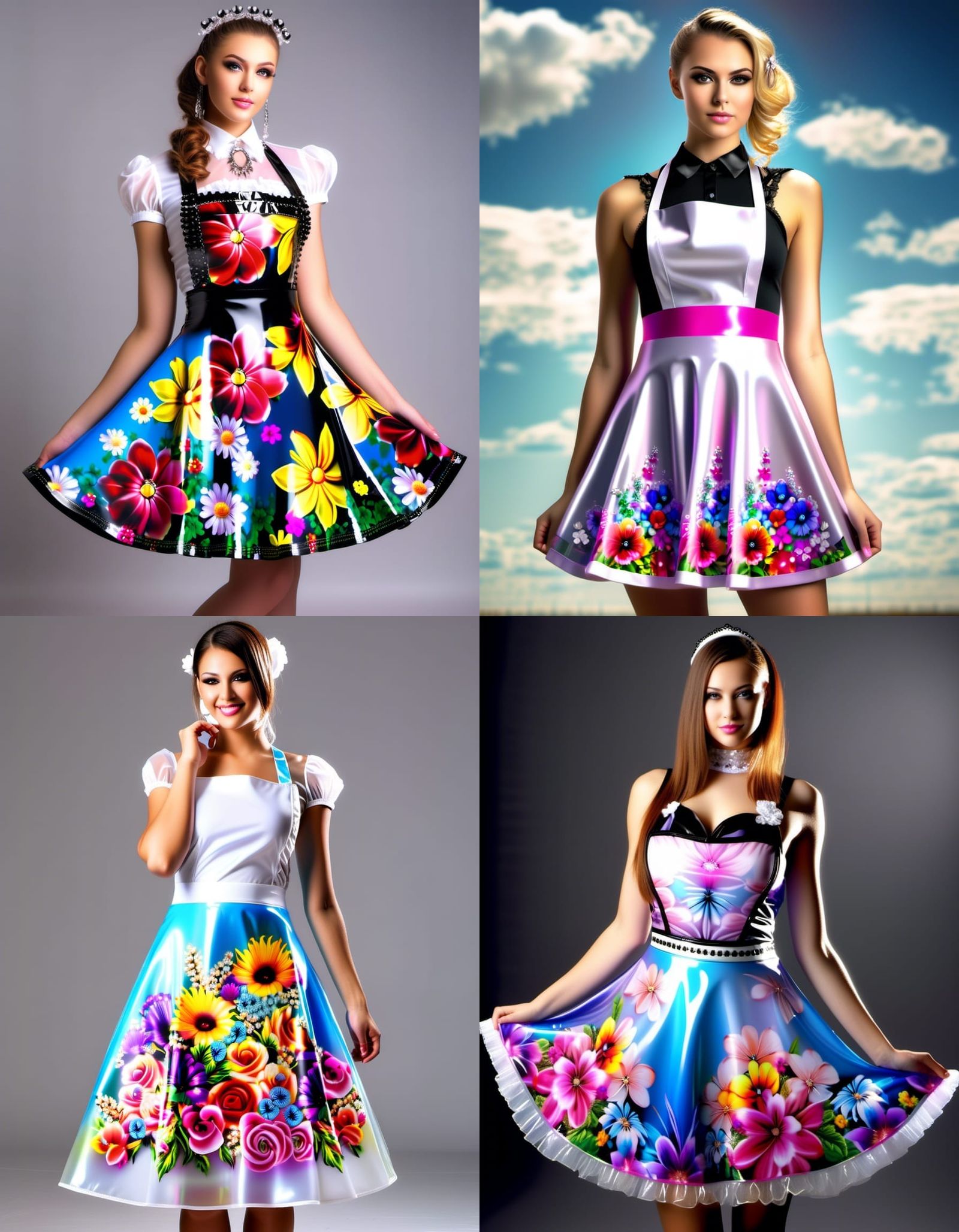 Hyperrealistic Woman in See-Through Flower Dress