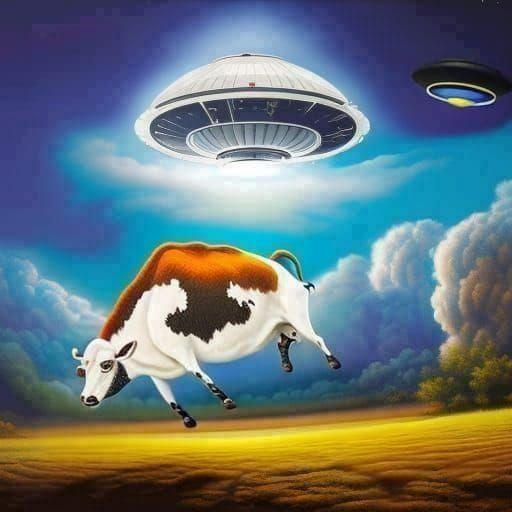 Cow Abduction by UFO in 3D Rendering