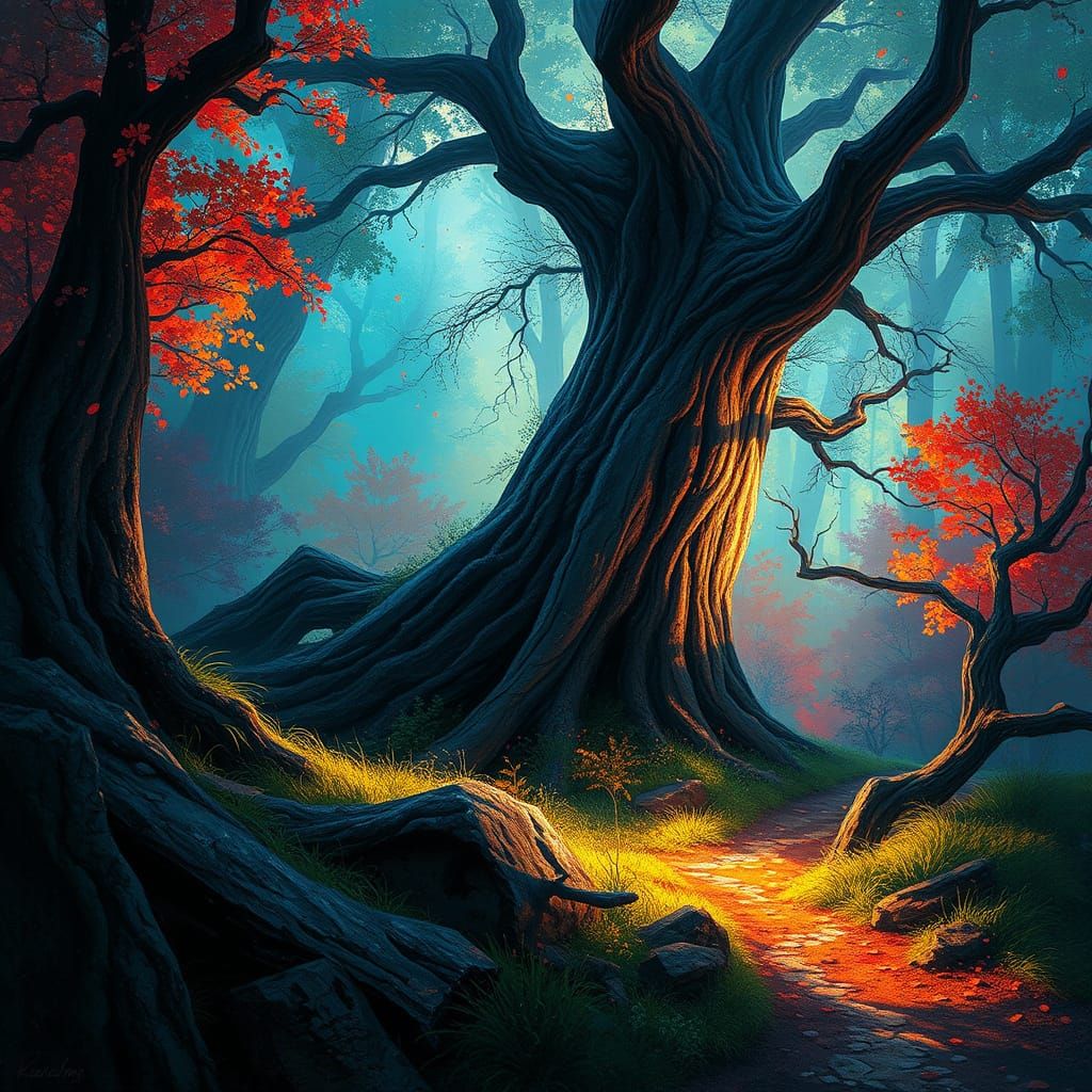 Mystical Woodlands Scene in Hyperrealistic Style
