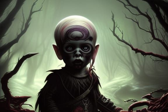 Sinister Elf Toddler in Dark Fantasy Style