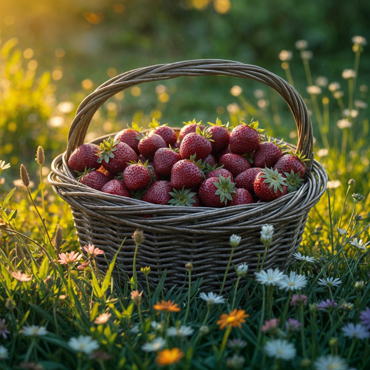 Strawberries in a Vibrant Fantasy Basket