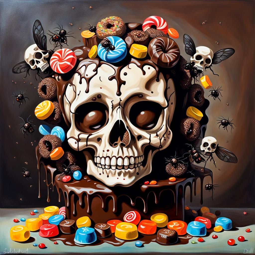 Surreal Chocolate Skull Still Life in Oil