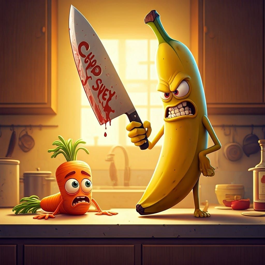 Whimsical Cartoon Kitchen Chaos in Pixar Style