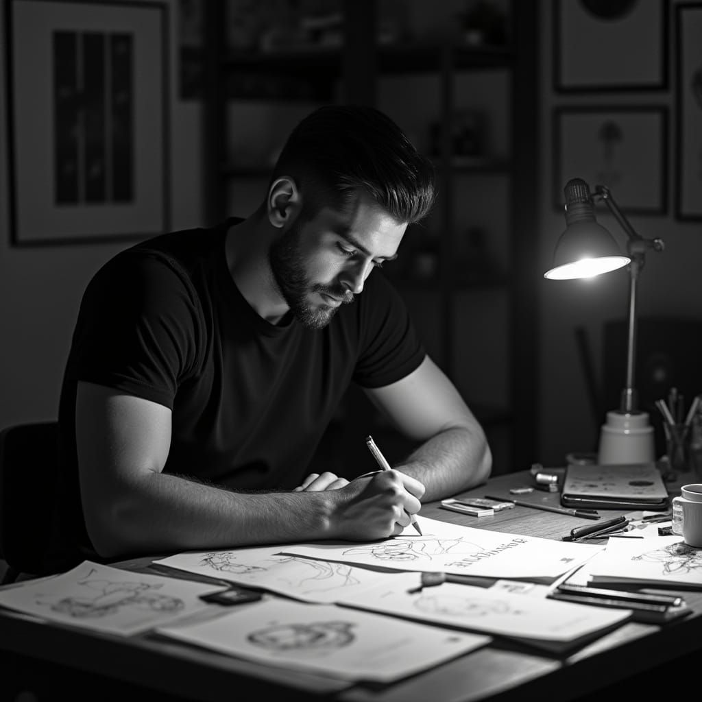 Designer at Work: Logo Sketches in Noir Style