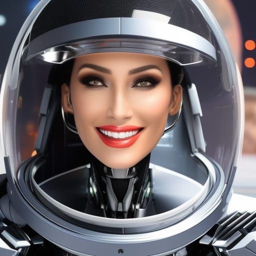 Robot Lady Pilots Spaceship with Perfect Features