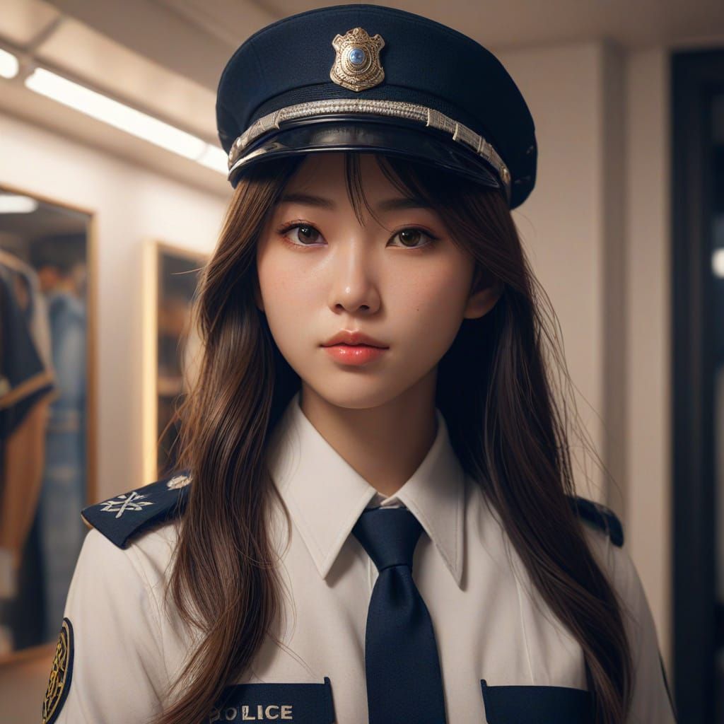 Japanese Police Girl in Dressing Room - Digital Painting