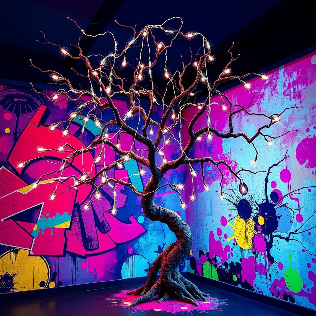 Vibrant, Polychromatic Indoor Decor in Cyberpunk Style