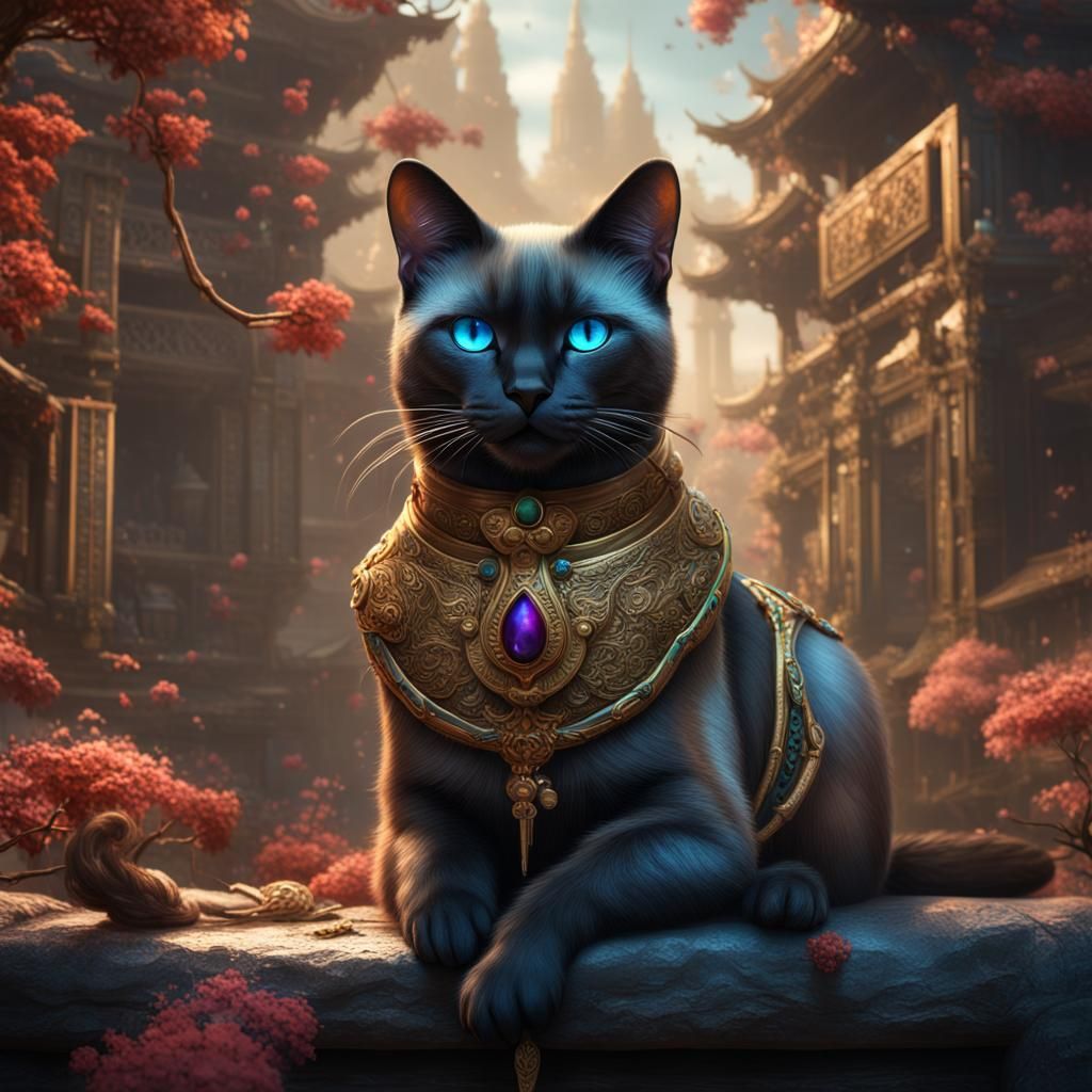 Fantastical Siamese Cat in Detailed Matte Painting