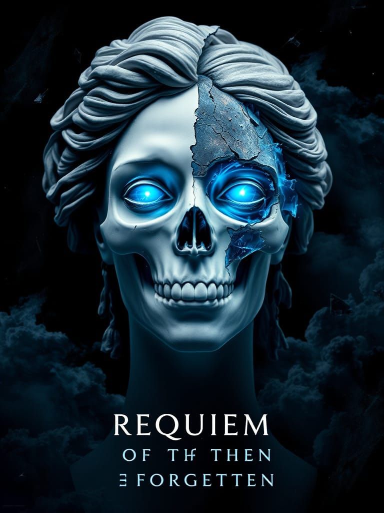 Surreal Marble Statue Skull in Futuristic Style