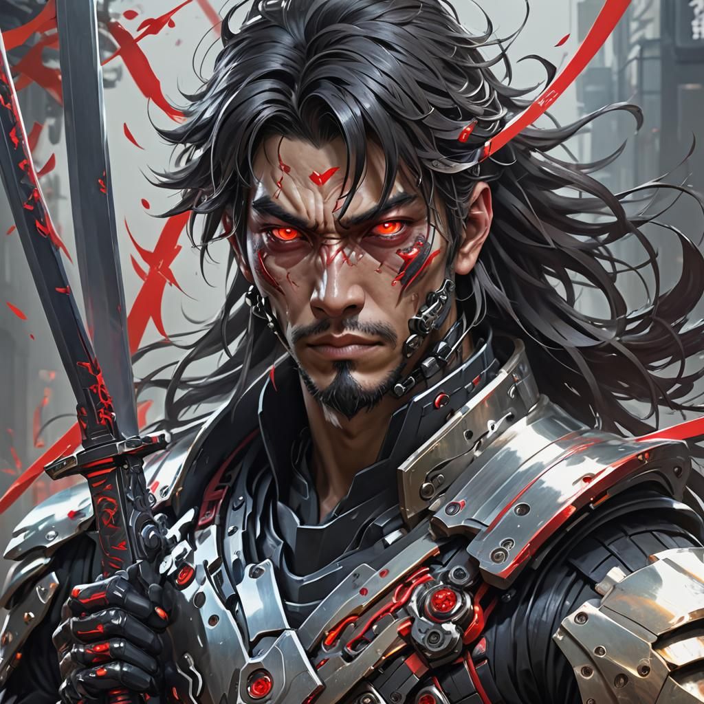 Cyborg Warrior with Katana: Hyperdetailed Digital Portrait