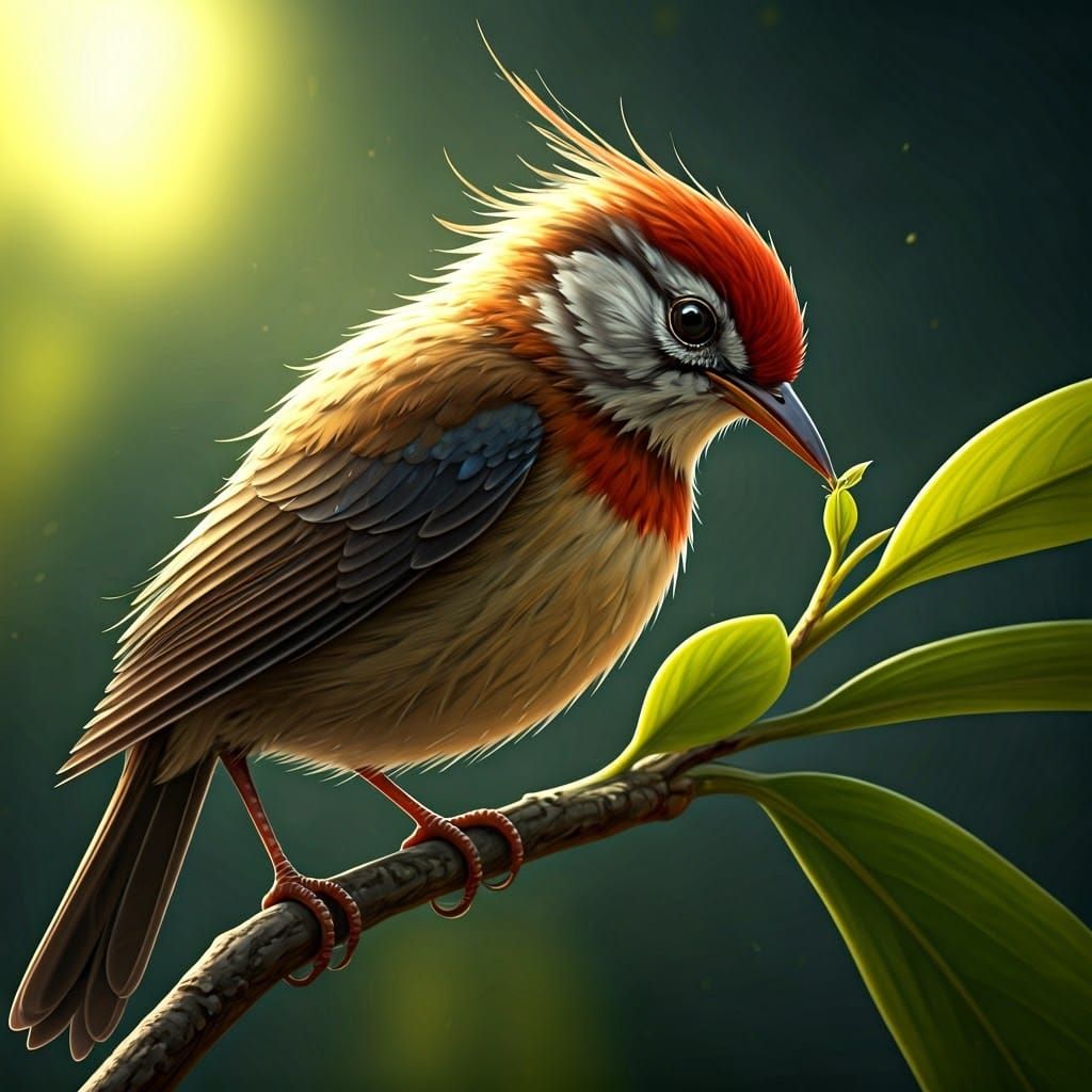 A Little Bird on a twitch picking at the first green leaves